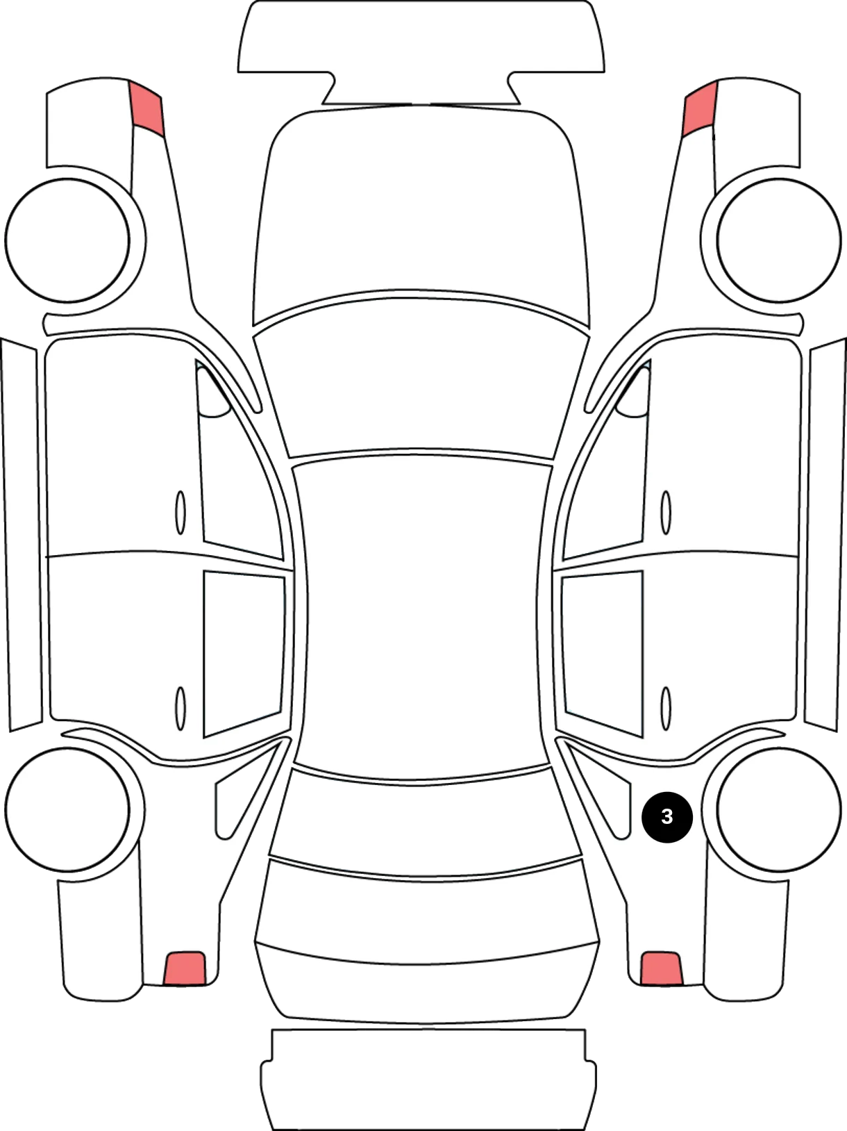 Schéma de carrosserie avec les points relevés par l'inspecteur